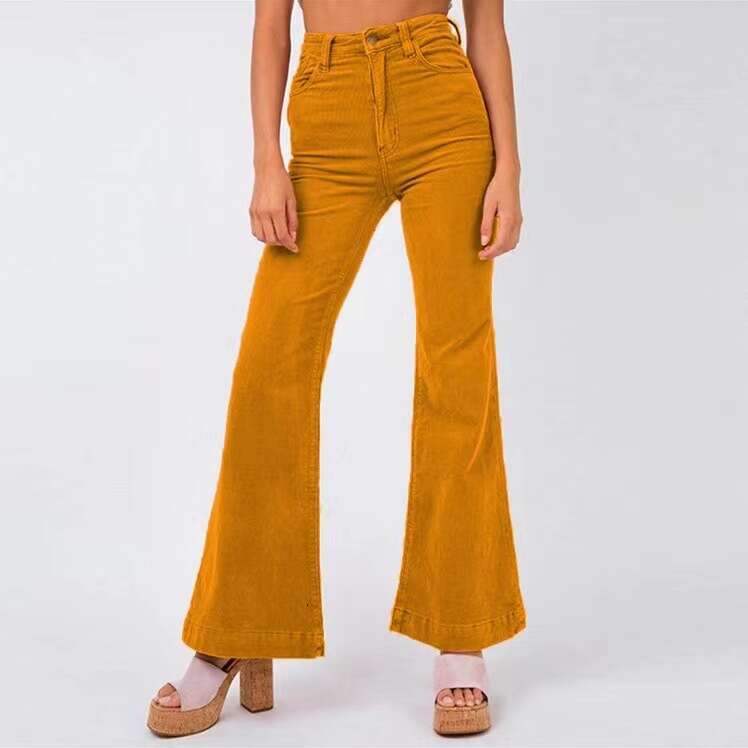 2024 Spring Fashion New Corduroy Bellbottom Wide Leg Pants, Women's Street Solid Color Casual