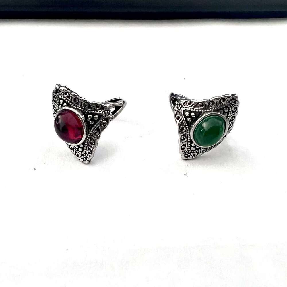 Nepal Palace Natural Grape Stone 925 Silver Light Luxury Retro Atmospheric Ring Women's Exaggerated Ring Autumn Winter Party Gift Designer Jewelr