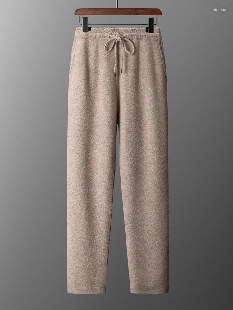 Men's Pants 2024 Cashmere Autumn Winter Pencil Merino Wool Knit Trousers Thick Soft Warm Basic Smart Casual Z260315