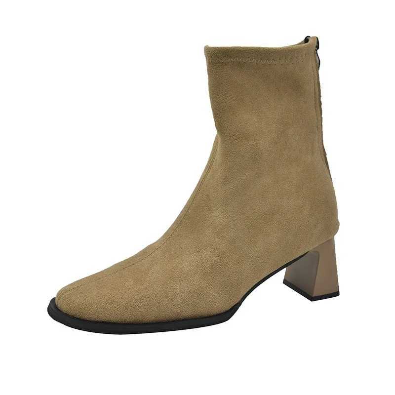 Womens elastic ankle boots are fashionable elegant modern ultra-thin short boots autumn and winter lace back zipper shoes CL240906