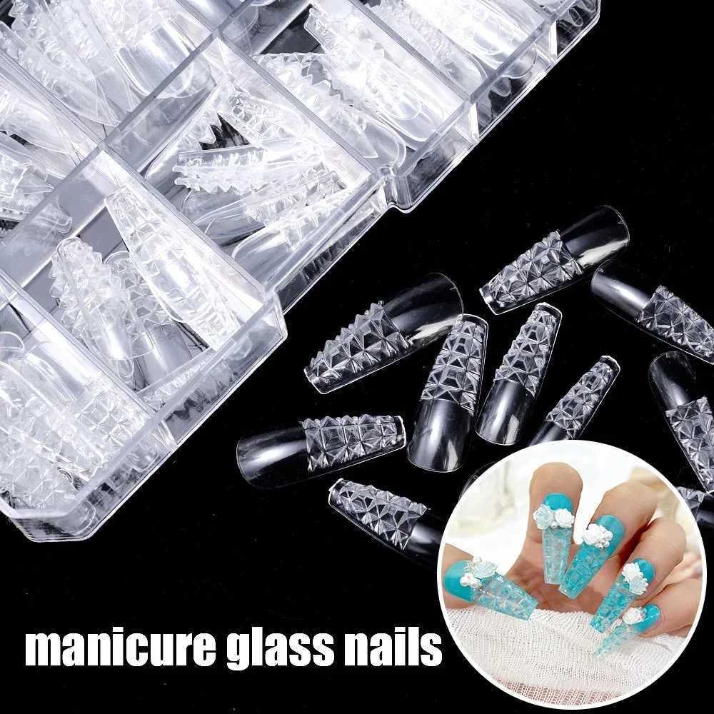Heallor 120 pieces/box natural transparent glass seamless fake nails fully covered fake nails short T-shaped fully covered fake nails W240905