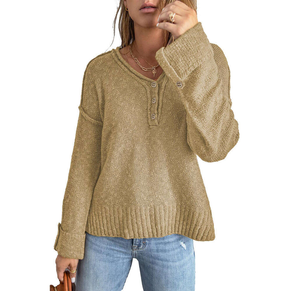 Women's 2024 Autumn/Winter Fashion New Loose Button Knitted Shoulder Sweater