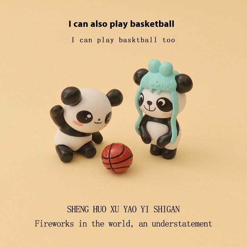 Cartoon mini cute funny panda playing basketball creative plastic crafts home decorations car ornaments