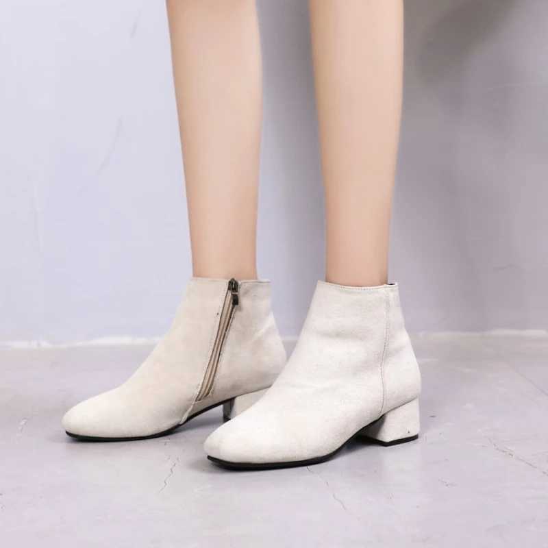 Square Toe Dress Ankle Boots Womens Autumn/Winter 2023 Womens Fashion Elegant Thick High Heels Pump Designer Fashion Womens Shoes Zipper CL240906