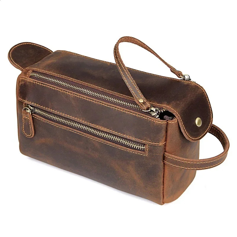 leather toilet bag mens wash shaving Dopp kit womens travel makeup 240906