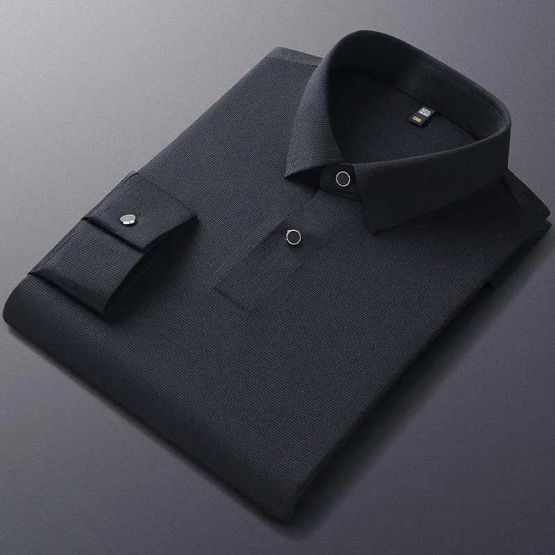 Man Polo Shirt Long Sleeve Quality Turn-Down Collar Traceless High-Elastic Top 2024 New Fashion Casual Slim Fit Men ClothingXJ240906