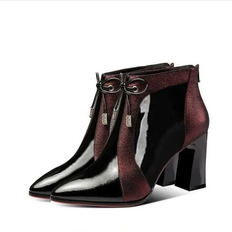 Womens high-heeled ankle boots autumn and winter shoes womens boots angular toes mixed color short Botas blue wine red down jacket CL240906
