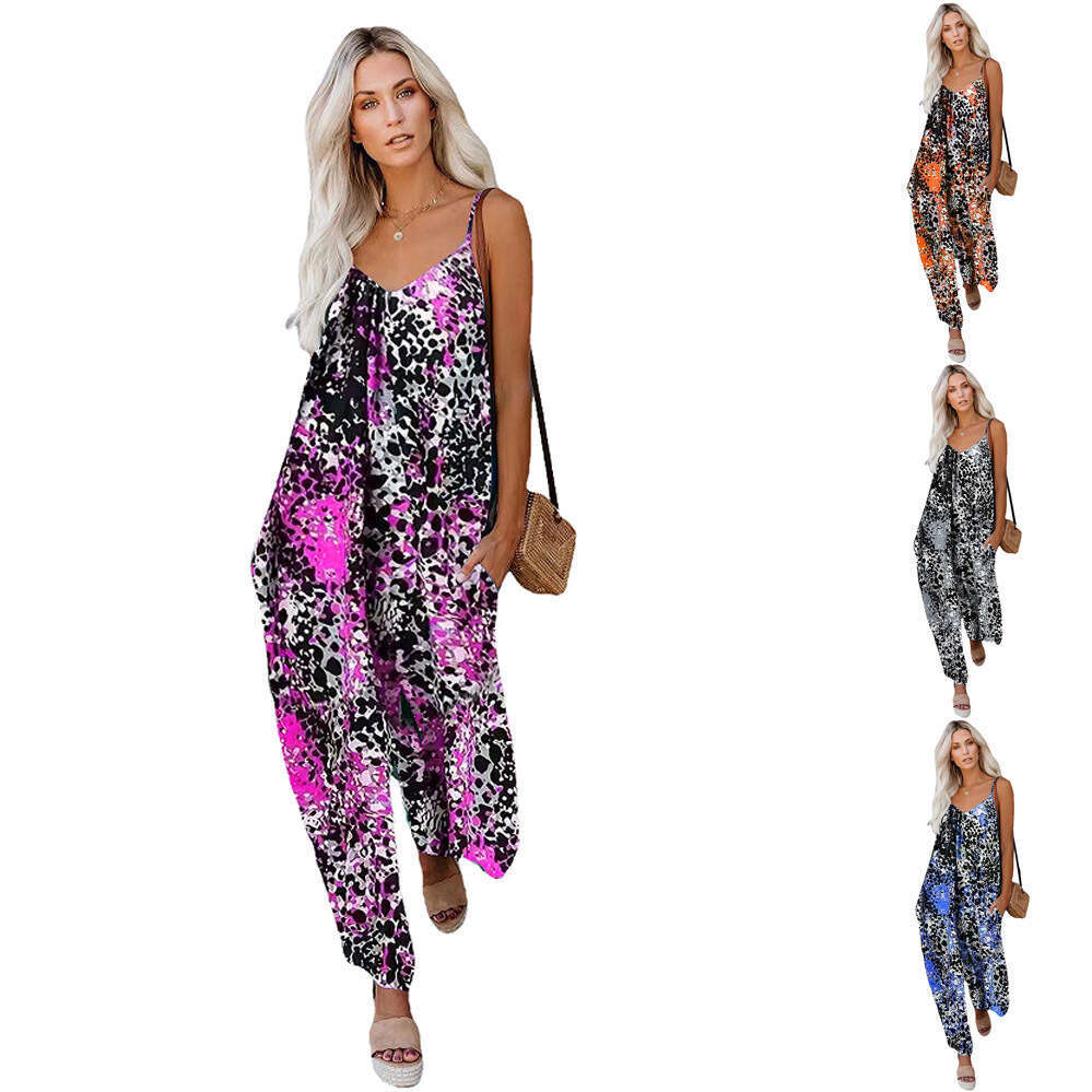 2023 summer new casual loose with camisole and wide leg jumpsuit