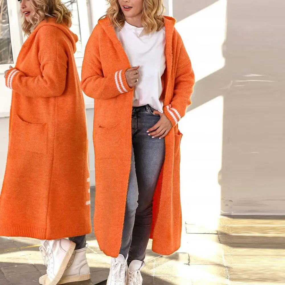 Cold resistant and warm womens letter printed long hooded sweater jacket 240905