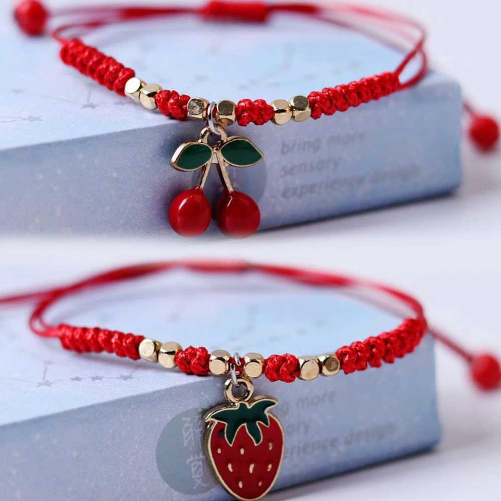 Sweet dried cherry woven bracelet DIY adjustable red string bracelet suitable for girls fashion accessories gifts and jewelry W241231