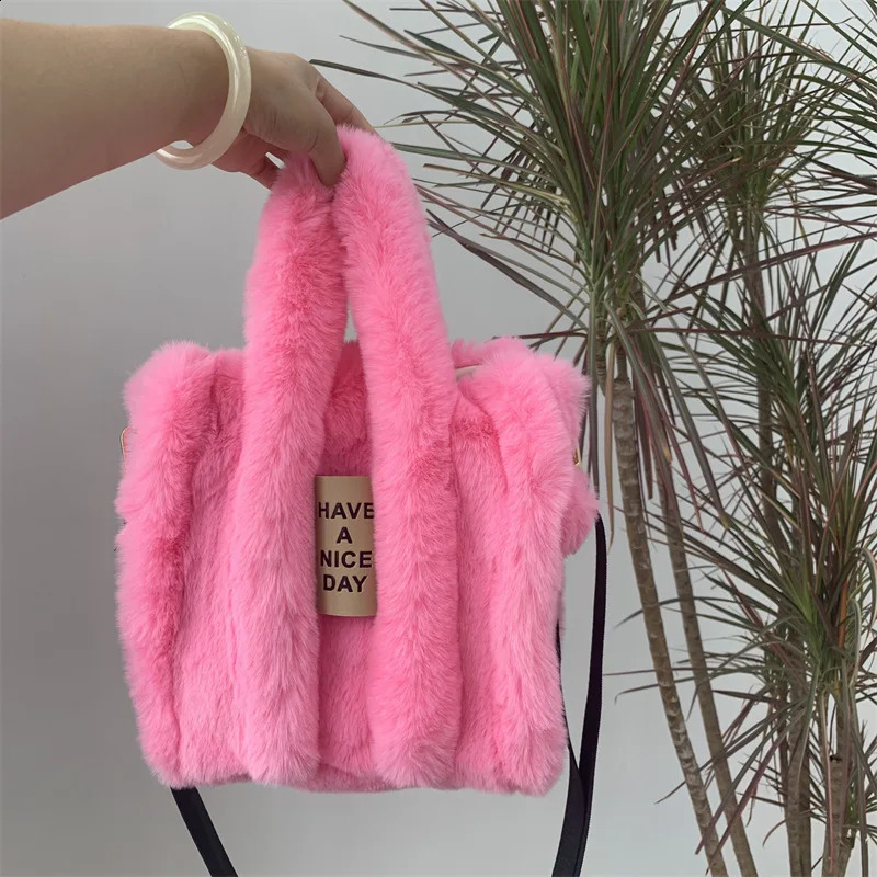 autumn and winter rabbit fur handbag womens large capacity shoulder bag messenger casual leather 240906