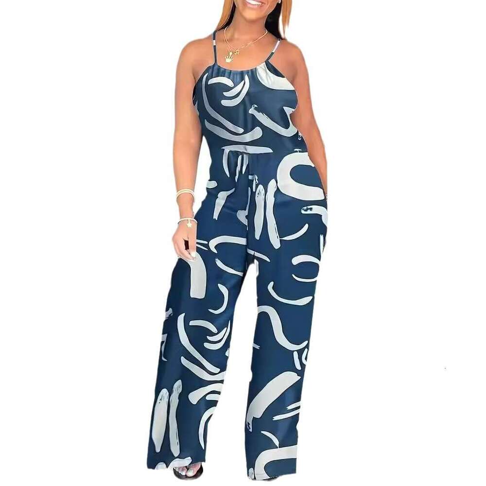 Women's summer printed camisole pants jumpsuit
