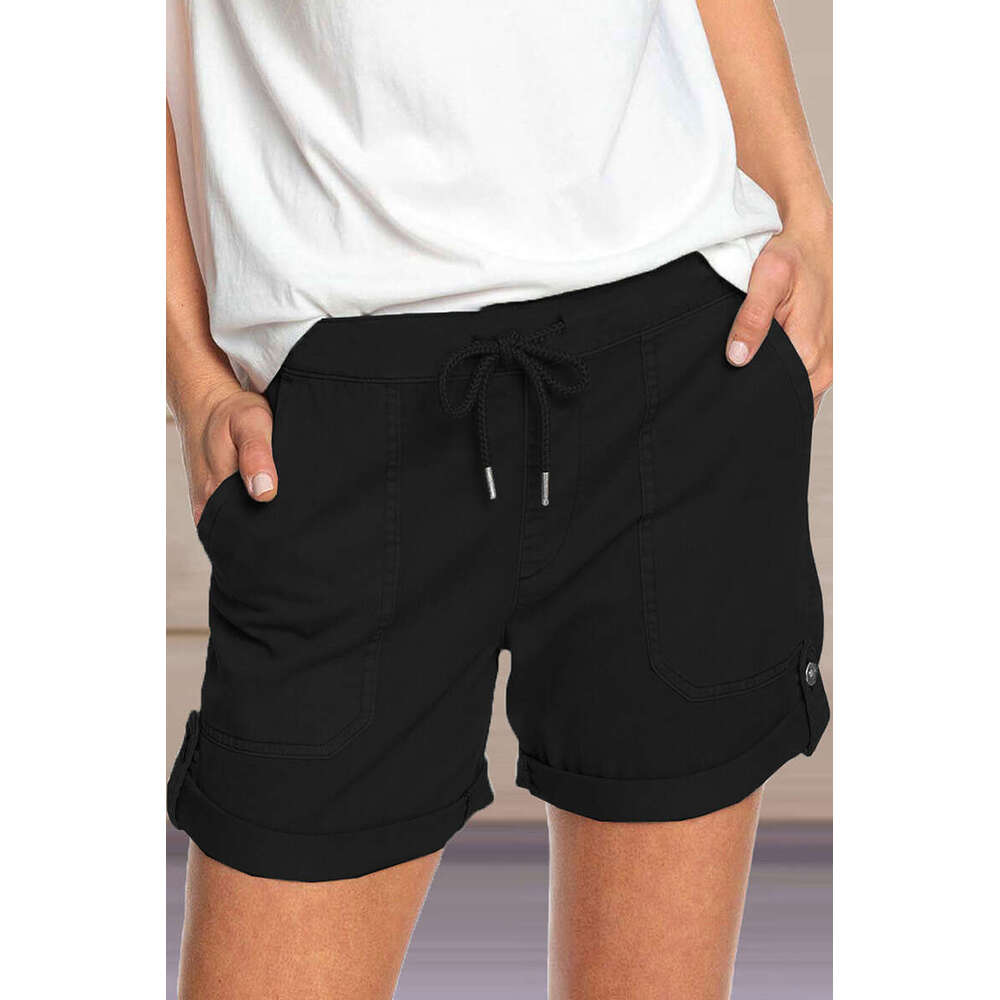2024 summer new solid color straight leg casual pants for women with lace up shorts