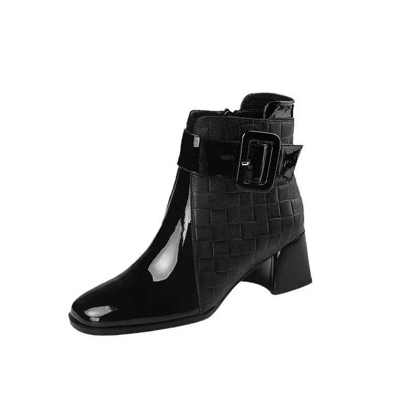 Womens ankle boots thick boots platform short boots fashionable autumn new styles womens shoes retro buckle work shoes Botas De Mujer CL240906