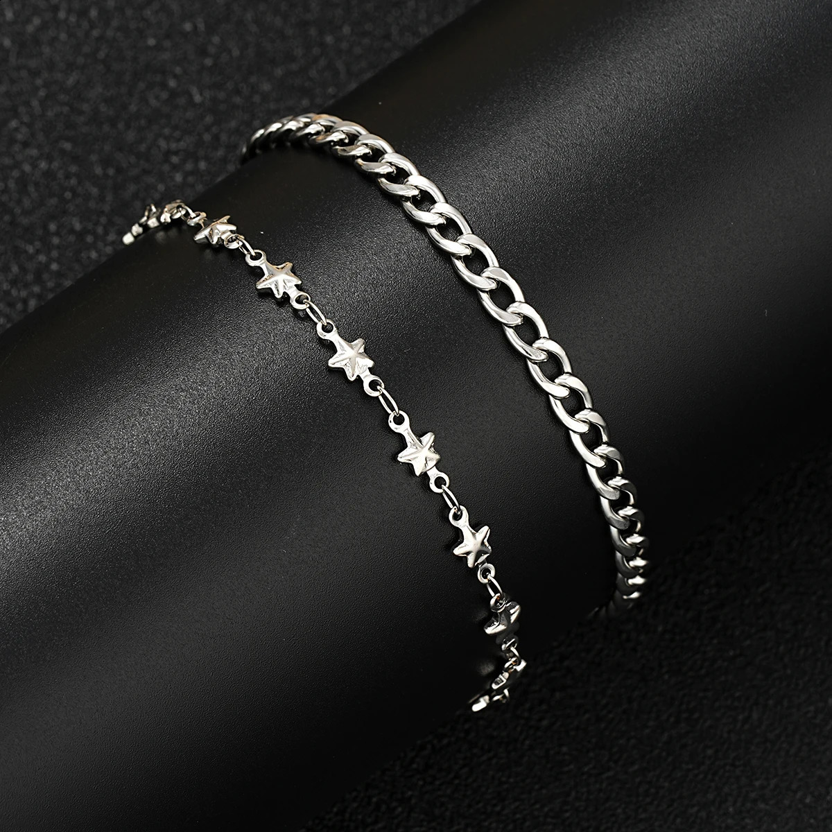 Mens Fashion Stainless Steel Double Chain Star Bracelet Minimalist Silver Hip Hop Bracelet Punk Jewelry Gift 2024 Edition 240905