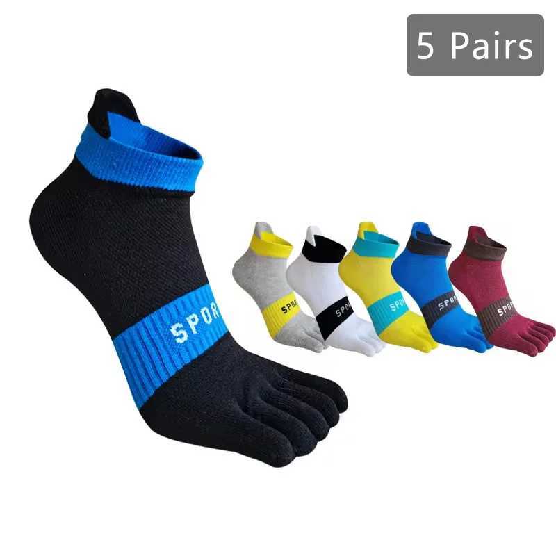 1/5 Pairs Men Ankle 5 Finger Socks Mesh Breathable Compression Sweat-Absorbing Shallow Mouth Fitness Hiking Sport Boat Toe Socks Y240906