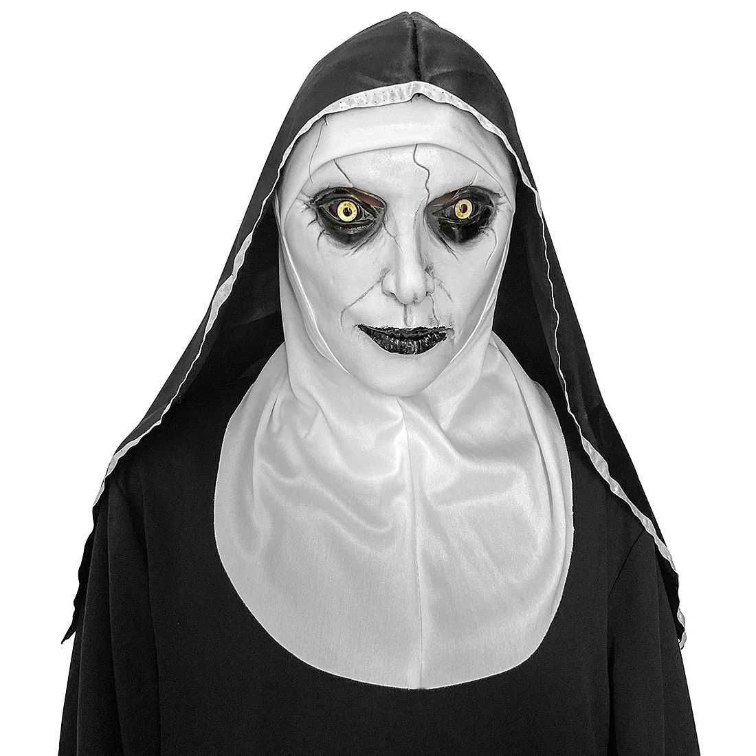The Nun Latex Mask With Headscarf Crucifix Terror Face Masks Scary Cosplay Thriller Antifaz Para Fiesta Horror Mascara CrossXJ240905