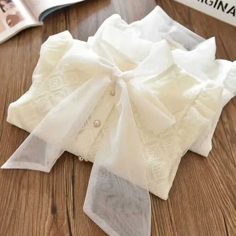 Teenage Girls Shirt 2023 New Medium and Big Children Spring and Autumn Thin Long Sleeve Shirt Girls Baby Bow Princess Shirt Y240906