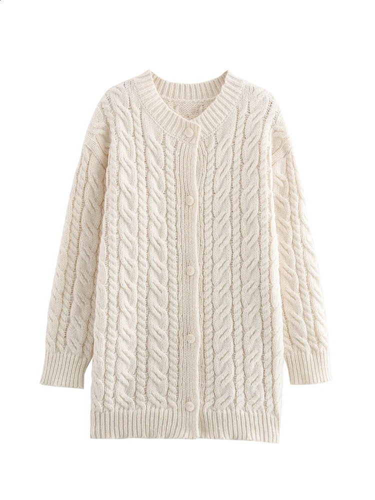 TRAF womens single chest long cardigan sweater casual fashion solid color twisted soft sleeved knitted jacket 240905