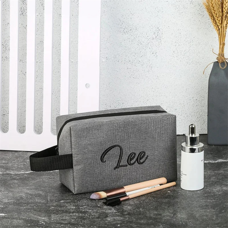 Personalized mens square storage makeup bag custom embroidered Oxford cloth womens waterproof hand wash 240906