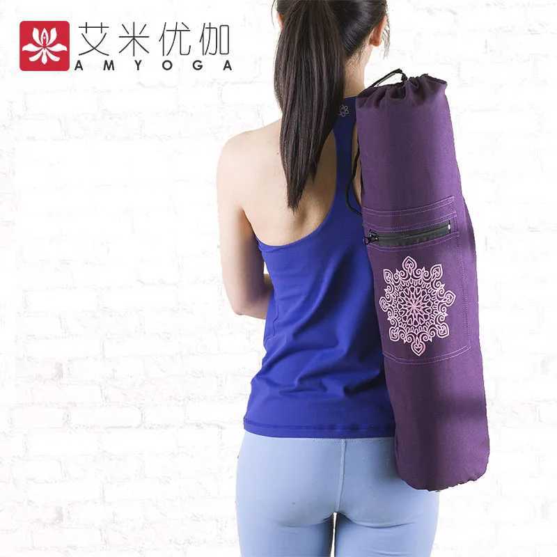 Durable canvas cotton yoga mat handbag easy to load W240906