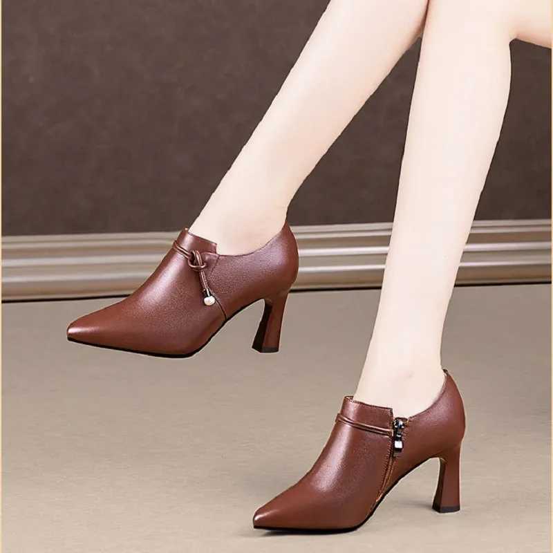 Botas Femininas Womens Fashion High Quality Brown Stiletto Shoes Foot Boots Womens Casual Black Patent Leather Autumn Shoes A100 CL240906