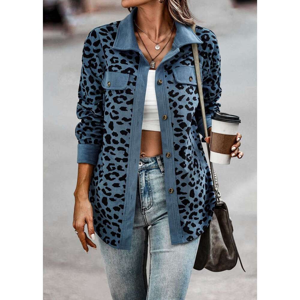 2024 new women's autumn and winter fashion leopard print button long sleeved jacket for women