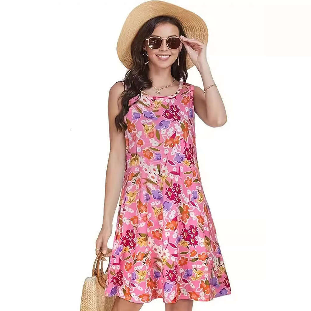 Sleeveless dress summer 2024 new beach Hawaiian print loose vest skirt