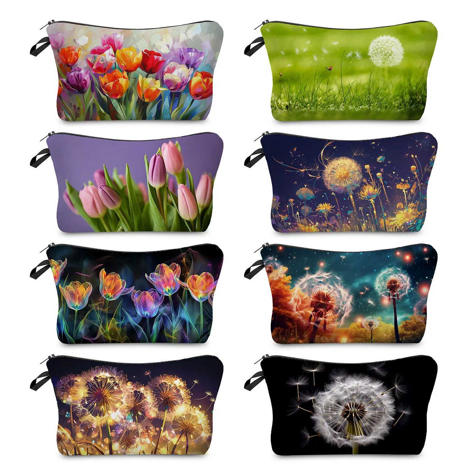 Tulip Printed Makeup Bag Outdoor Travel Portable Storage Bag LeiSURE Plant Flower Double sided Makeup Bag W240905