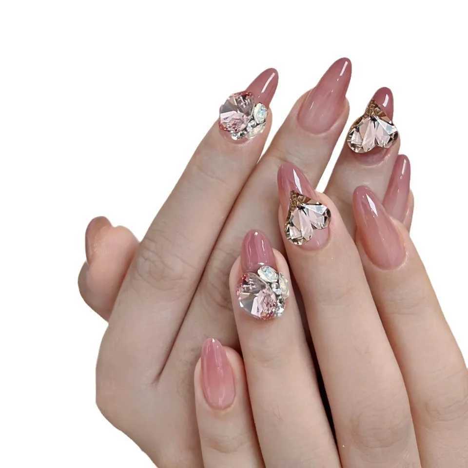 Z-471 Pink Graduate Love Fake Nail Replacement Almond Cross border Wear resistant Nail Slices 24 pieces Wholesale Nail Slices W240905