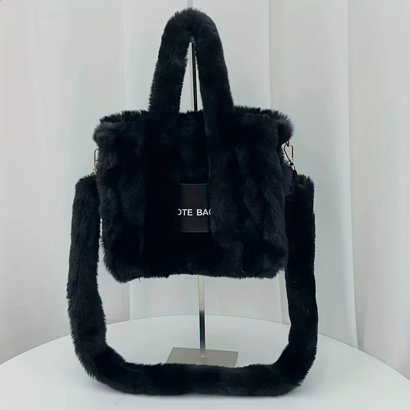 fashion soft plush small tote bag letters faux fur women handbags fluffy shoulder crossbody bags 241210