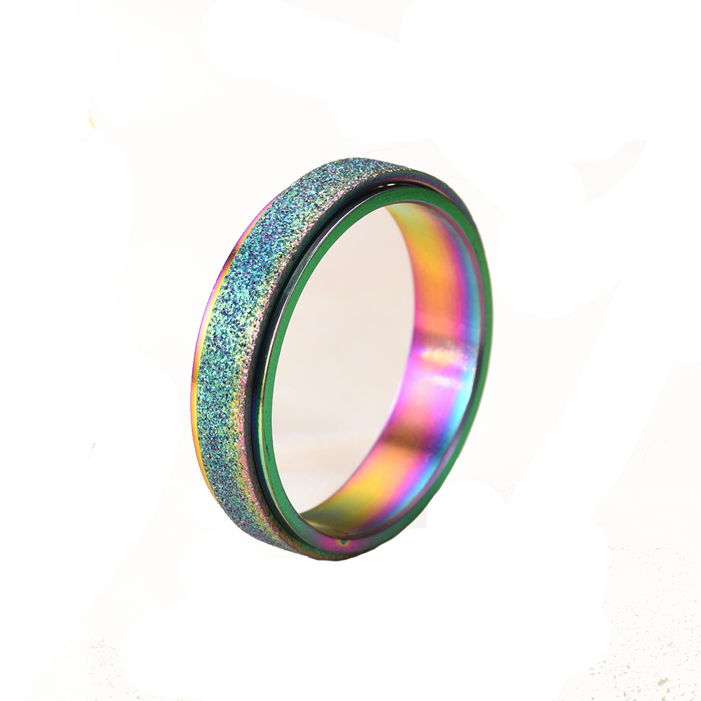 Titanium Steel Matte Rotating Engagement Ring - Stainless Steel With Multi-Coloured Pearl Sand for Couple's Accessory