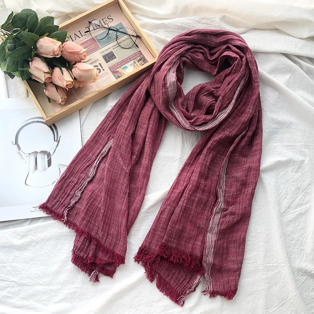 Autumn and Winter Mens Scarf Fashion Striped Cotton Linen Mens Scarf Warm Pashmina Collar Short tassel Buffandas Shawl 240905