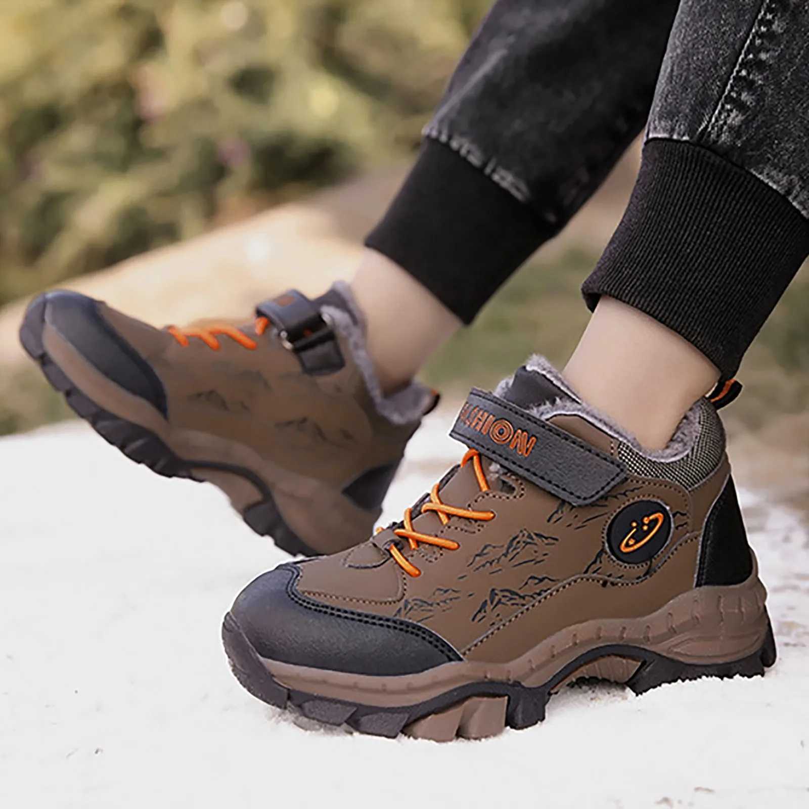 Winter Children Snow Warm Boots Fur Shoes Boys Sneaker Rubber Hiking Shoe Fashion Children Shoes Waterproof Casual Boots Kids M240906