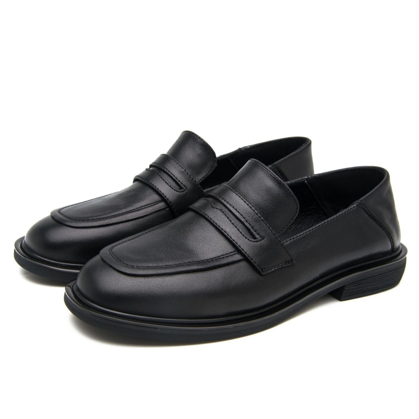 Genuine leather small leather shoes female 2024 new four seasons single shoes versatile square head thick with