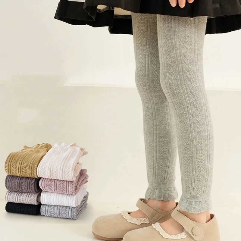 Spring Autumn Baby Girls Stretch Tight Leggings Cotton Solid Ruffle Ribbed Toddler Kid Pants for 1-8years Y240906