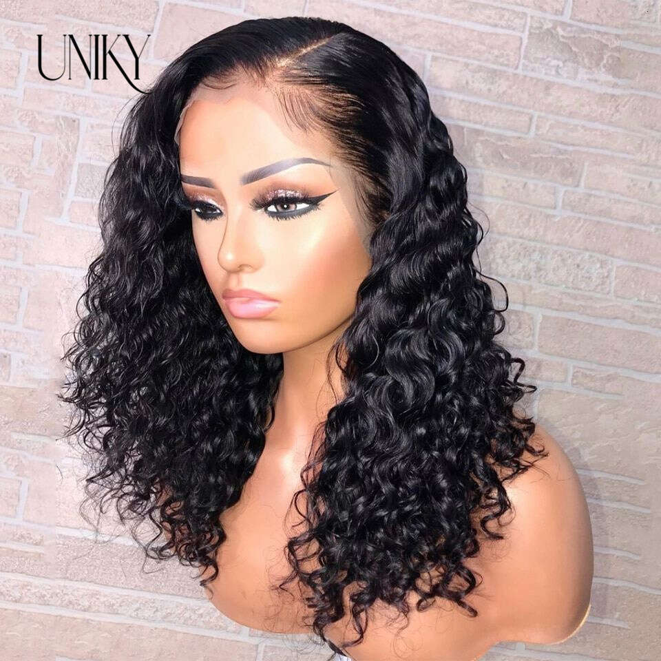Water Wave Front For Women Brazilian Closure Bob Wig 13X4 Transparent Lace Frontal Short Wigs Human Hair Pre Plucked