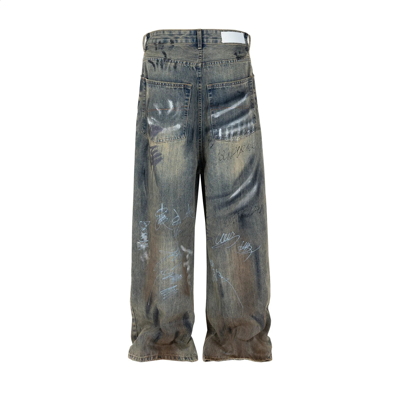Graffiti handpainted damaged mens and womens laundry bag jeans straight street clothing Y2k denim Trousers Pantalones Hombre Cargos 240905
