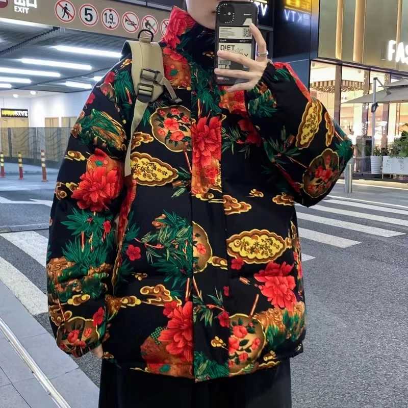Northeast Big Flower Cotton-padded Jacket for Men Women Warm Thick Winter Bread Hanfu S-5XL Fashion Jacket Best-selling Products M240906