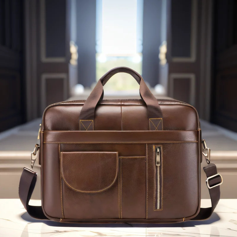 Mens briefcase large capacity business teacher laptop bag mens leather shoulder administrative office handbag highquality 240906