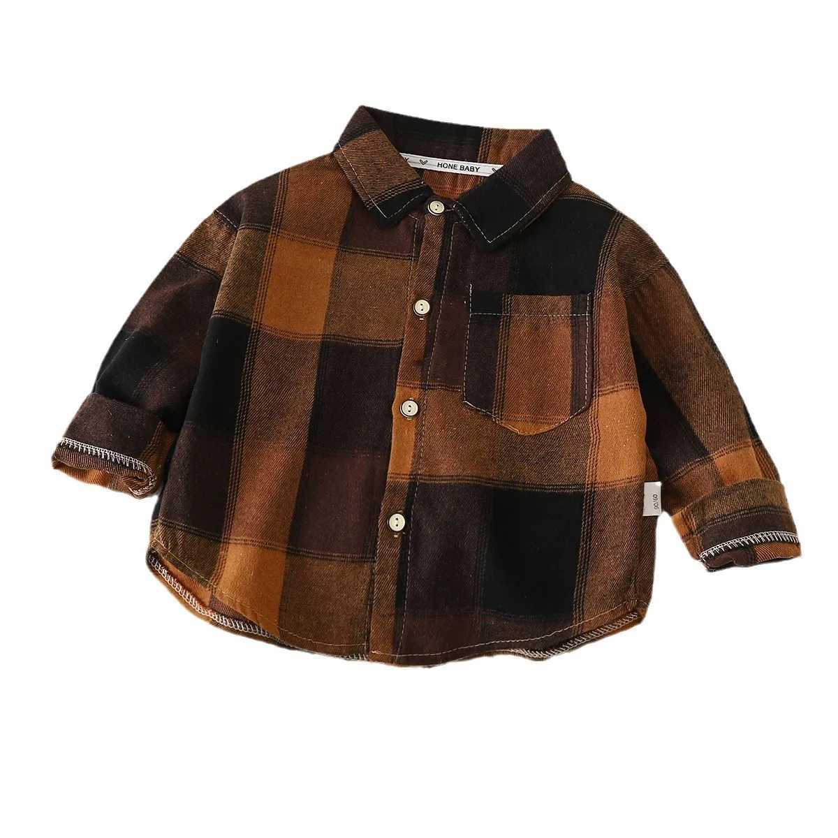 Autumn Toddler Boys Plaid Shirts Cotton Contrast Long Sleeve Infant Babys Boys Outwear Coat Loose Turn Down Collar Kid Boys Tops Y240906