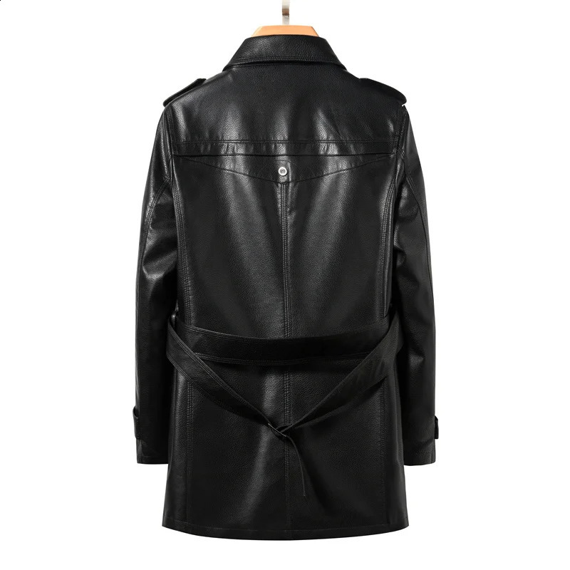 2024 High Quality Fashion Trend Banquet Autumn and Winter Long Leather Trench Coat Mens Business Handsome 240905