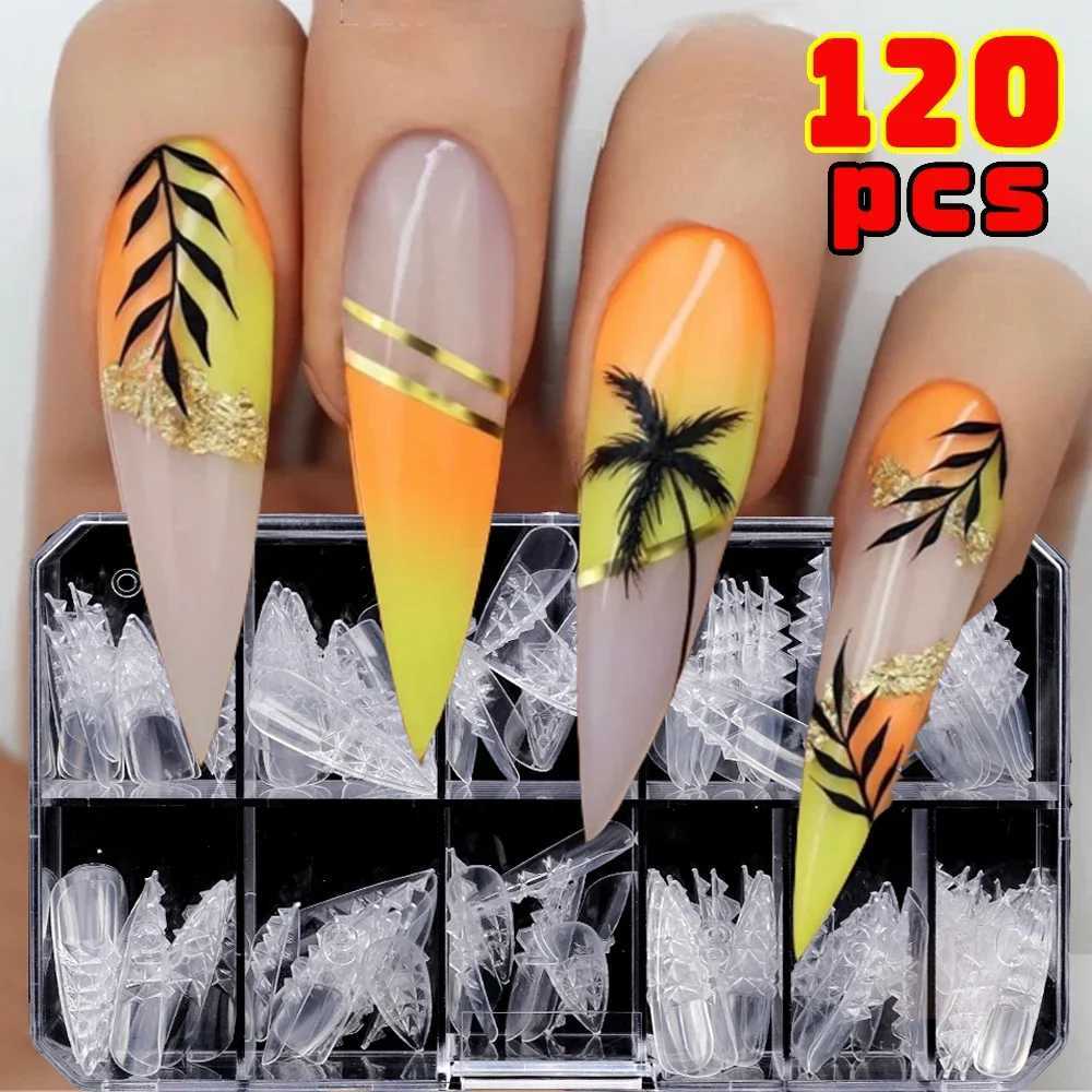 Heallor 120 pieces/box natural transparent glass seamless fake nails fully covered fake nails short T-shaped fully covered fake nails W240905