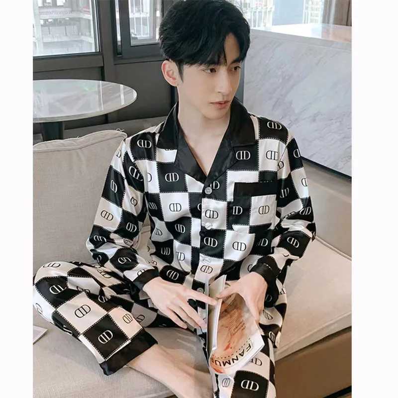 New Pajamas Set Mens SummerHigh Quality Ice Silk Short Sleeve Night Wear Thin Satin Sleepwear Male Home Clothing Pyjamas Teen Y240906