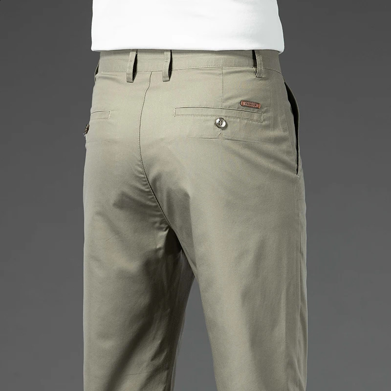 Spring and summer mens casual pants thin mulberry silk soft business slim fit straight elastic set 240905