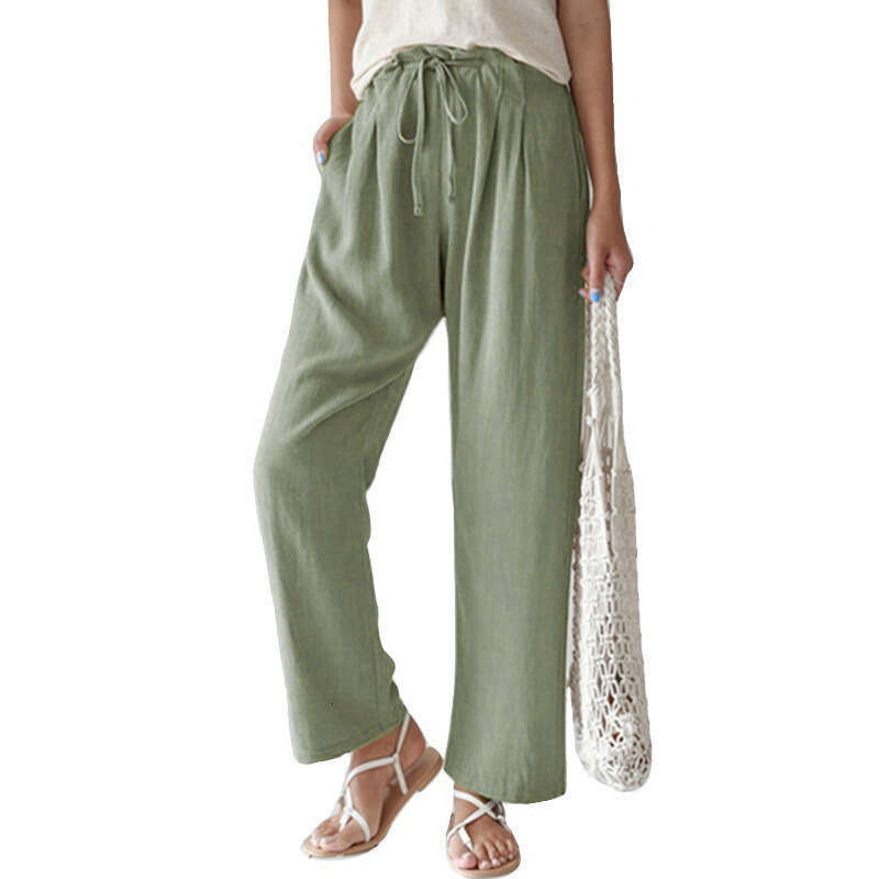 2024 Spring and Summer New Loose Casual Women's Solid Color Elastic Waist Strap Straight Pants