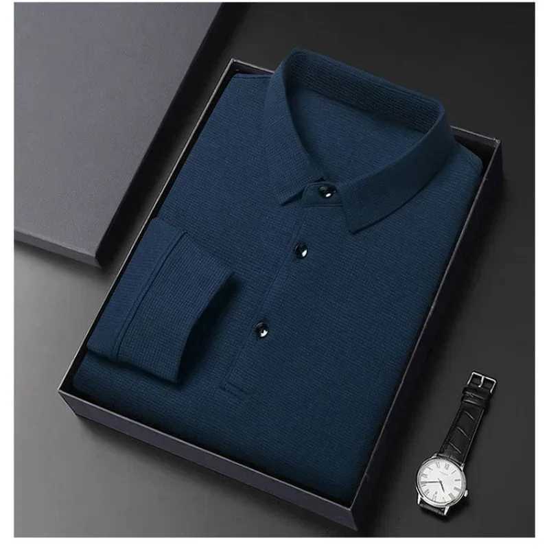 2024 New High Quality Mens Long Sleeved Polo Shirt Summer Business Casual Waffle Sports Lapel Breathable Polo-shirt For MenXJ240906
