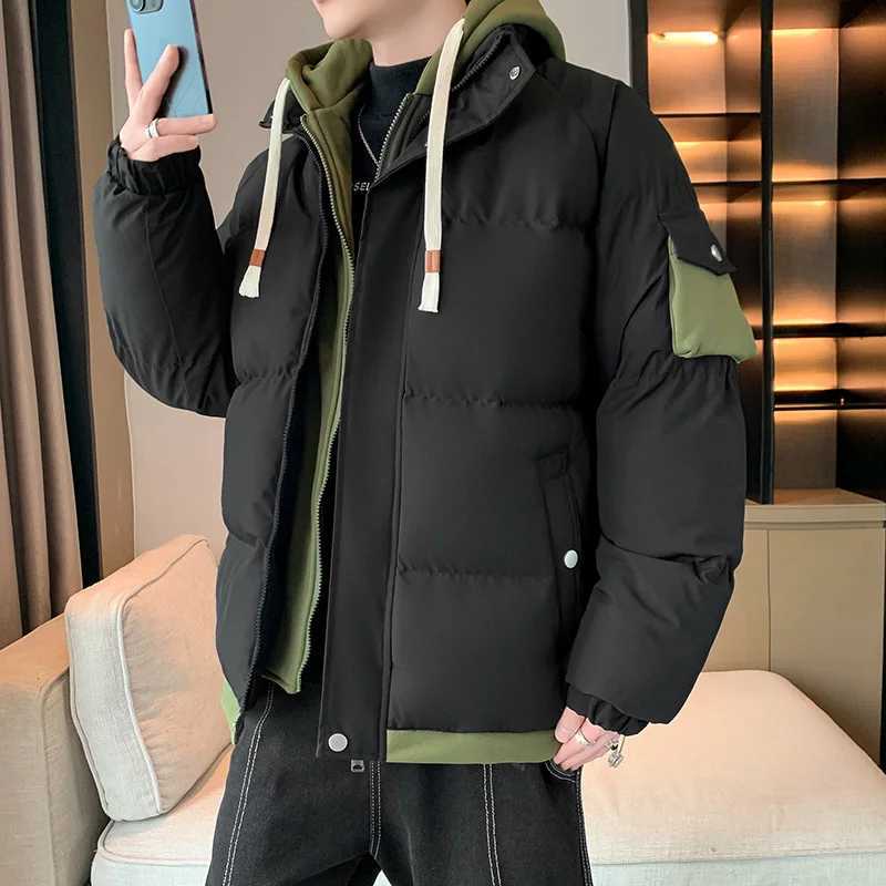 Casual 2024 Autumn Winter Mens Warm Cotton-Padded Jackets Outwear Hooded Down Coats Windproof Thicken Parkas Solid Top Clothing M240906