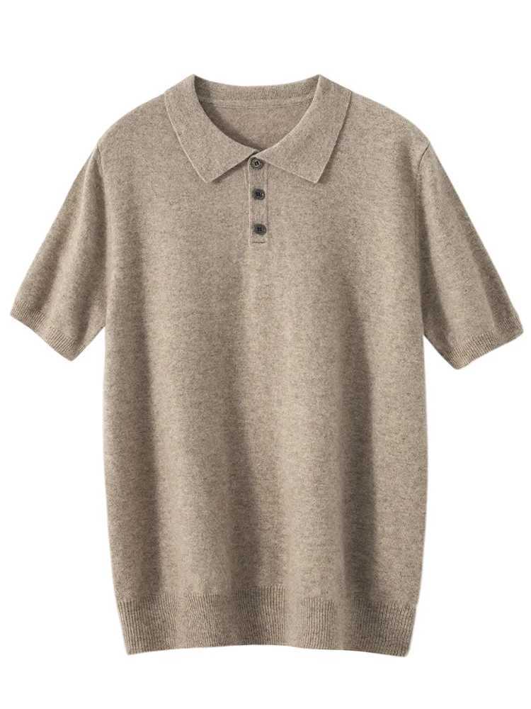 2024 Spring Summer Men 100% Cashmere Sweater Polo Collar Short Sleeves Pullover Smart Casual Knitwear Soft Knitting New Top Y240906