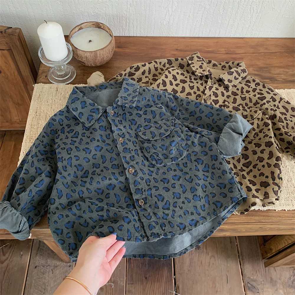 Autumn 2023 Fashion Kids Shirt Boys Clothes Long Sleeve Leopard Print Blouse Y240906